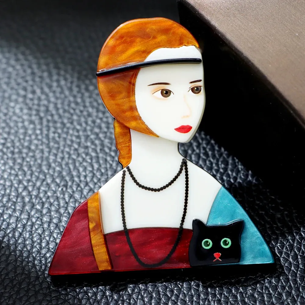 Lady with an Ermine Acrylic Brooch