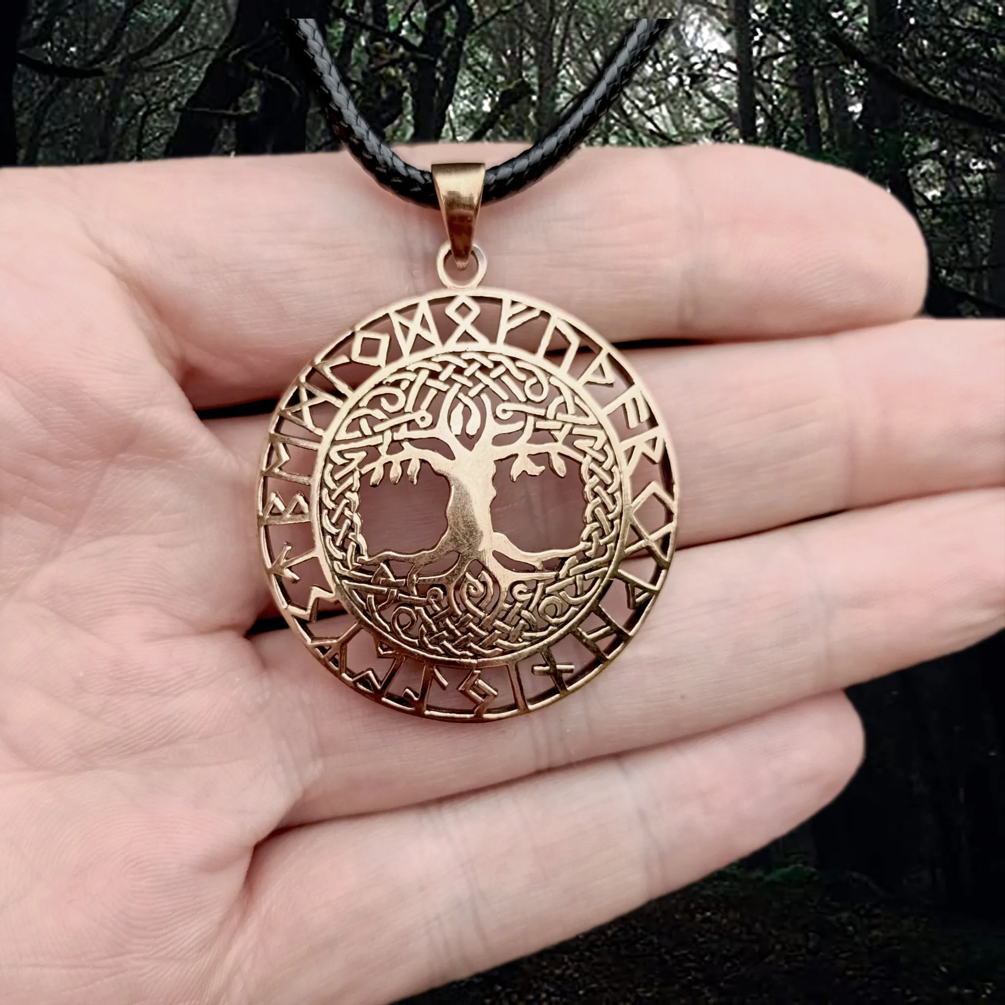 Large Bronze Yggdrasil Runic Pendant