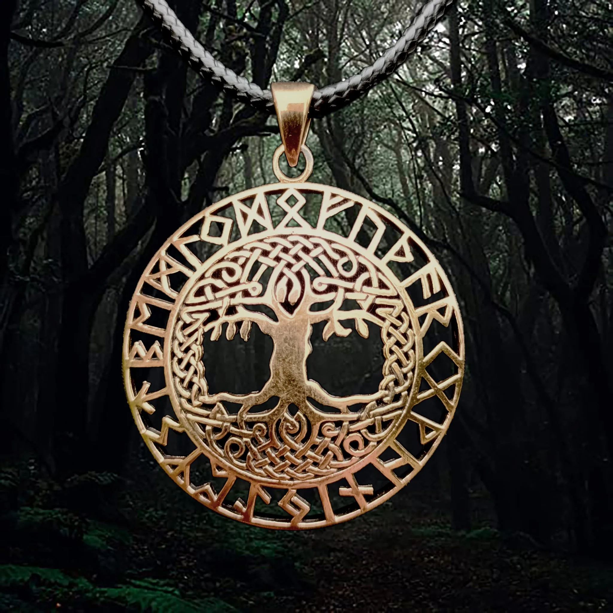 Large Bronze Yggdrasil Runic Pendant