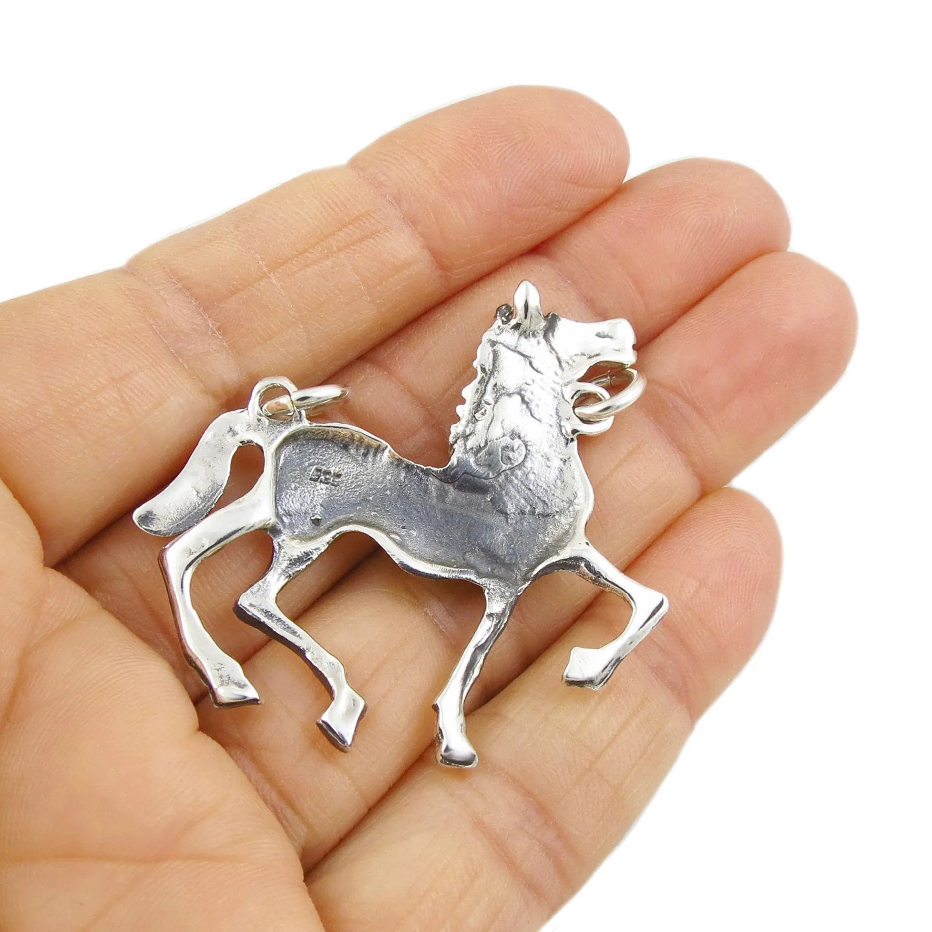 Large Sterling Silver Horse Pendant Necklace