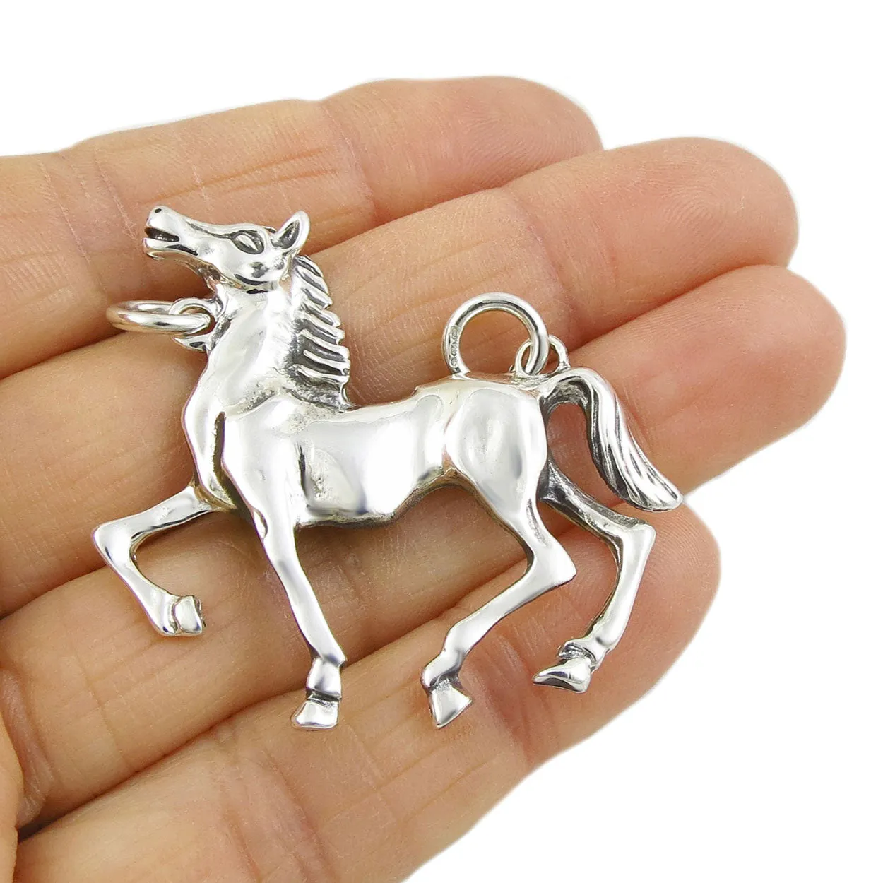 Large Sterling Silver Horse Pendant Necklace