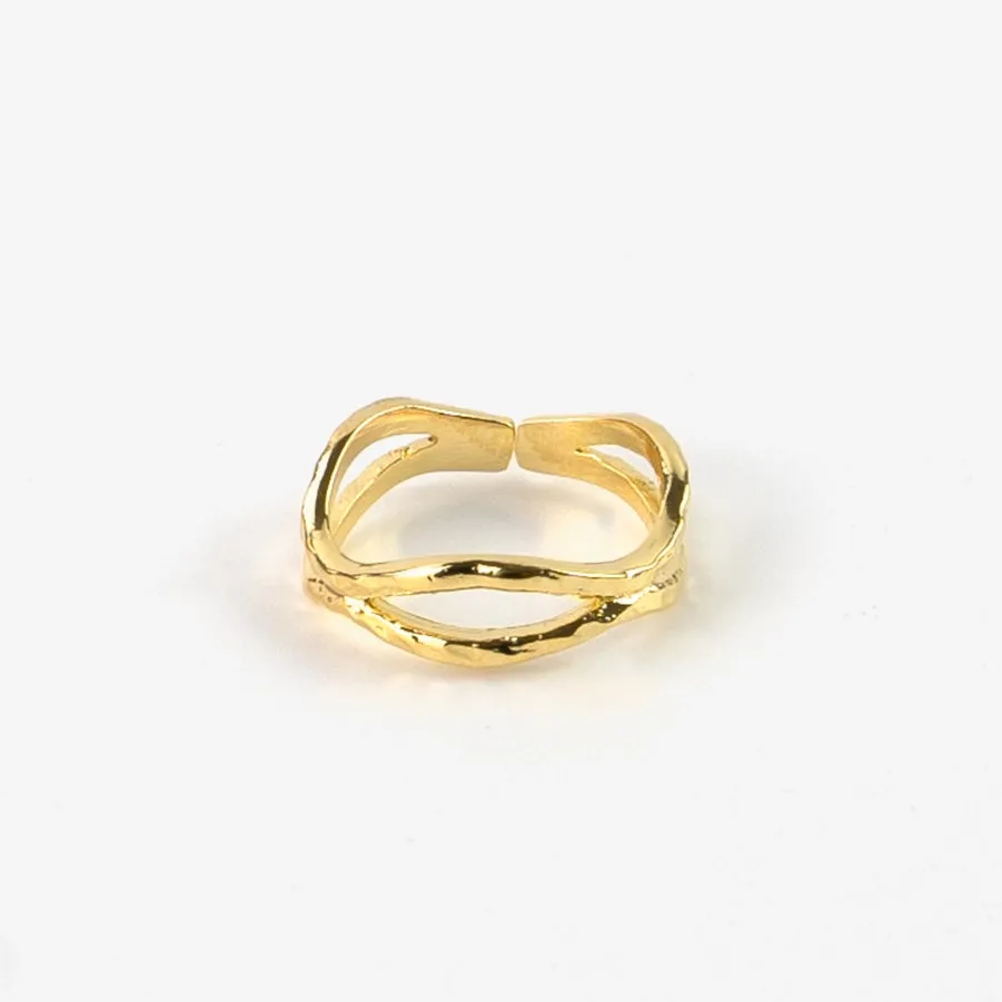 Layered Deep Wave Ring Gold