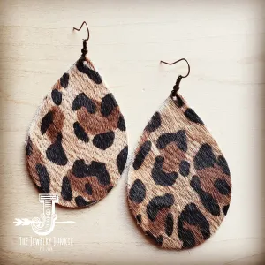 **Leather Teardrop Earrings in Leopard Print Hair on Hide 216n