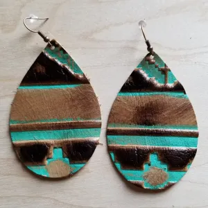 Leather Teardrop Earrings in Turquoise Navajo 217n