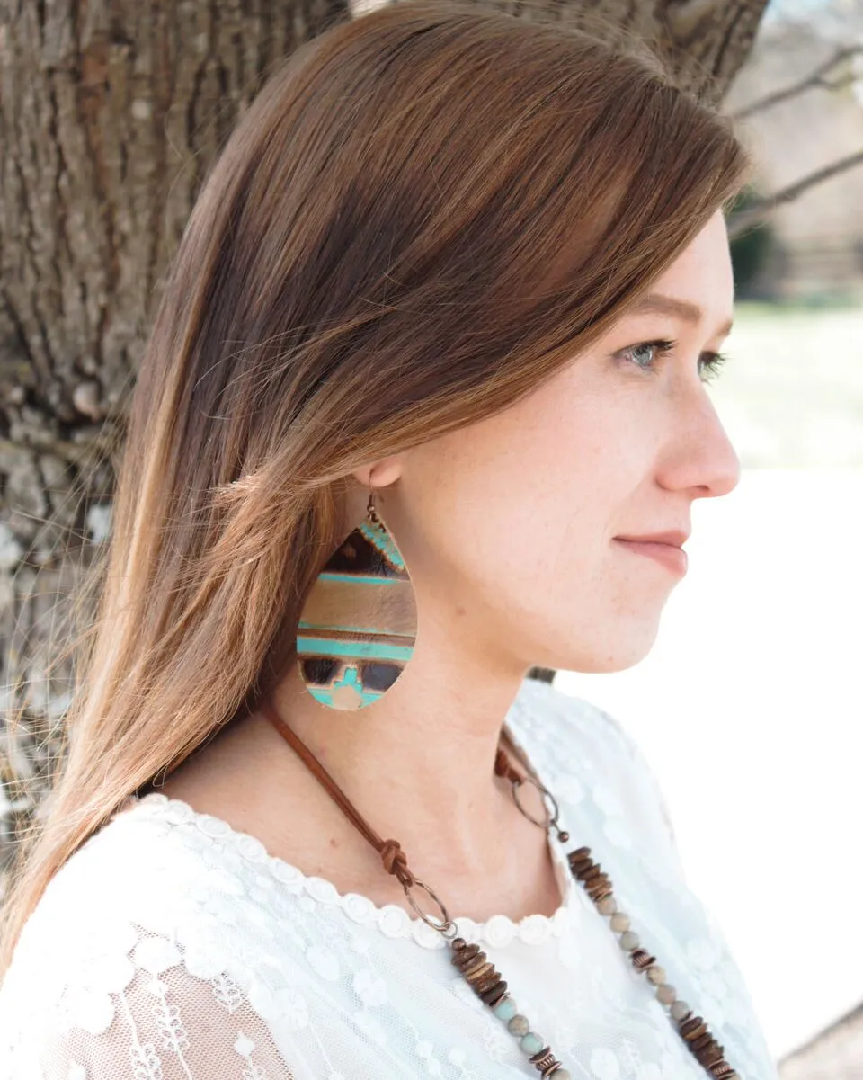 Leather Teardrop Earrings in Turquoise Navajo 217n