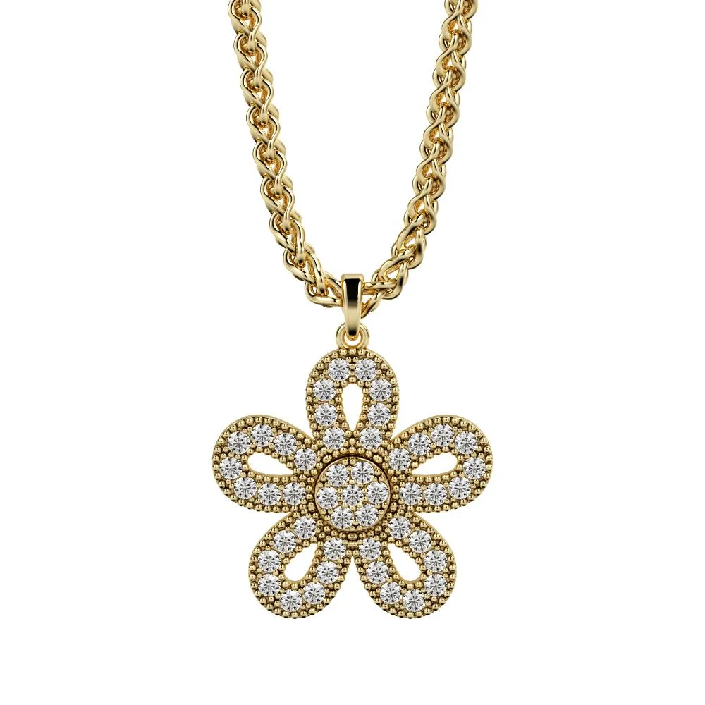 Light Dome Natural Diamond Flower Pendant with a Yellow Necklace