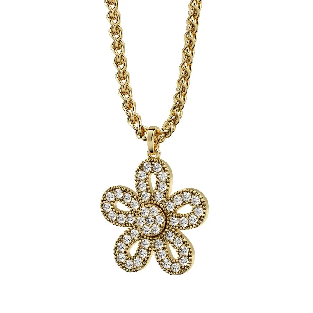 Light Dome Natural Diamond Flower Pendant with a Yellow Necklace