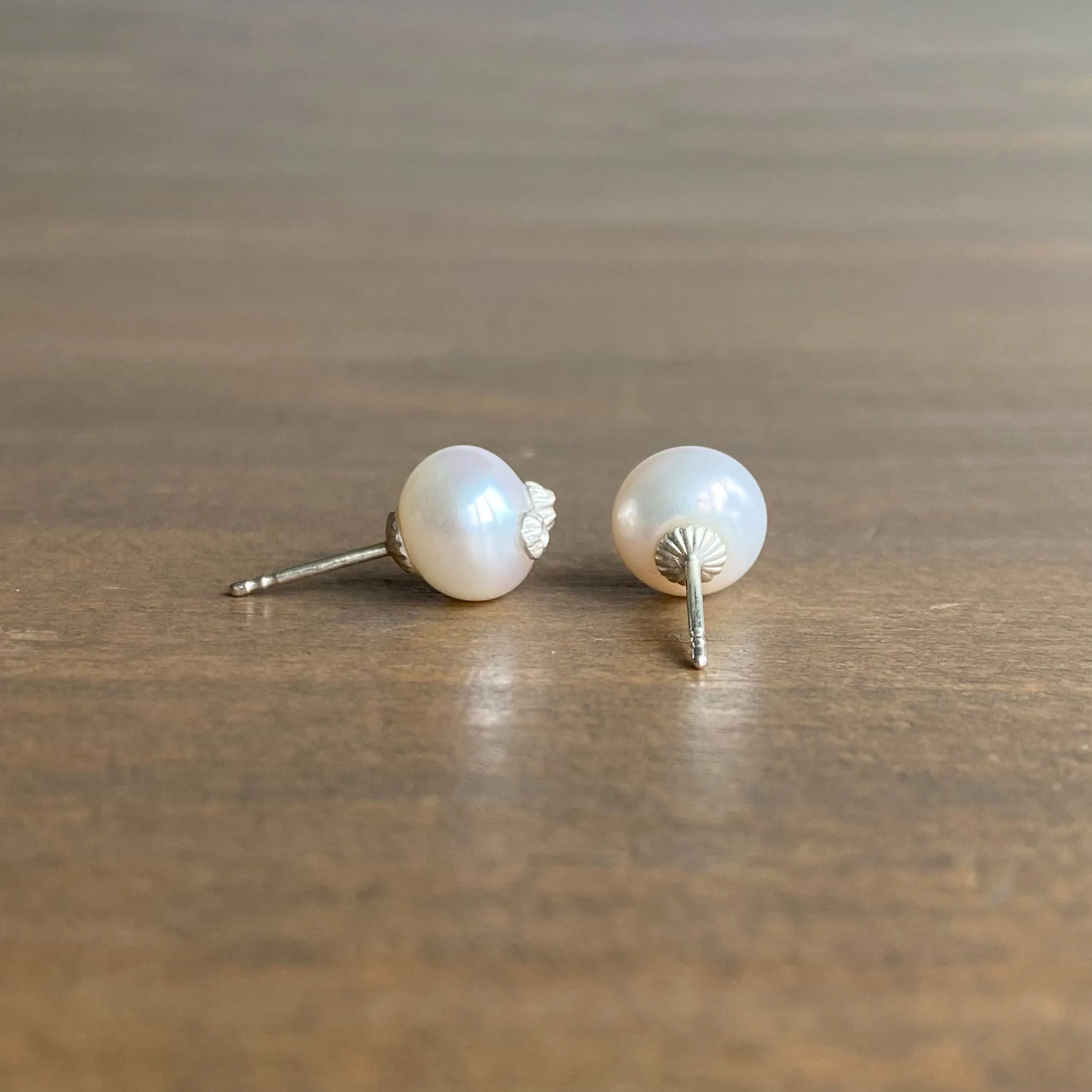 Little Pearl Studs with Silver Barnacles