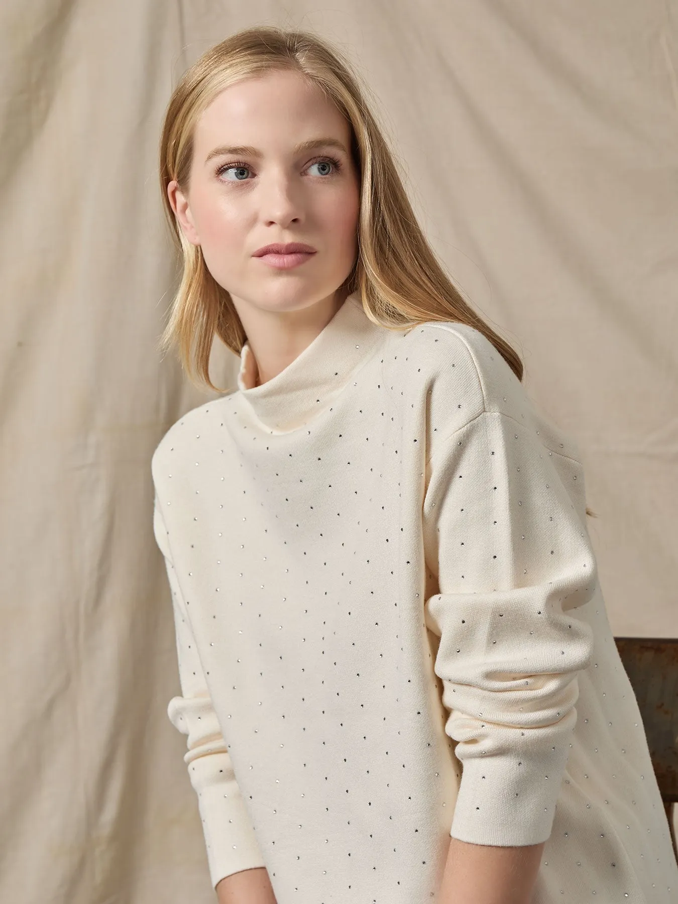 Long Sleeve Studded Mock Neck Top