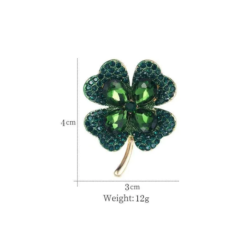 Luck of the Irish Green Crystal Shamrock Brooch