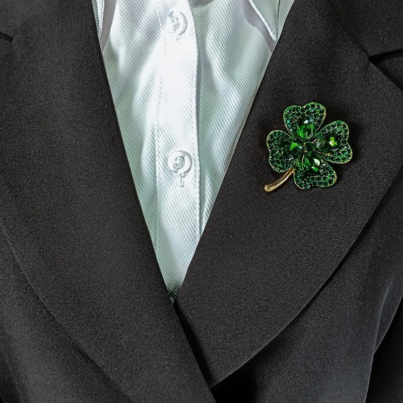 Luck of the Irish Green Crystal Shamrock Brooch