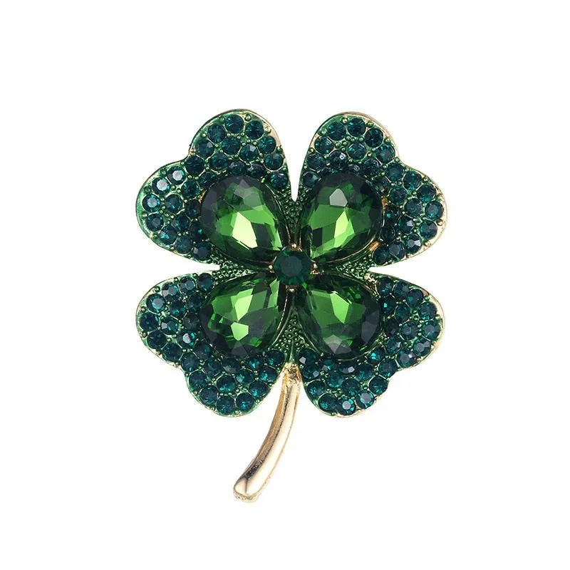 Luck of the Irish Green Crystal Shamrock Brooch