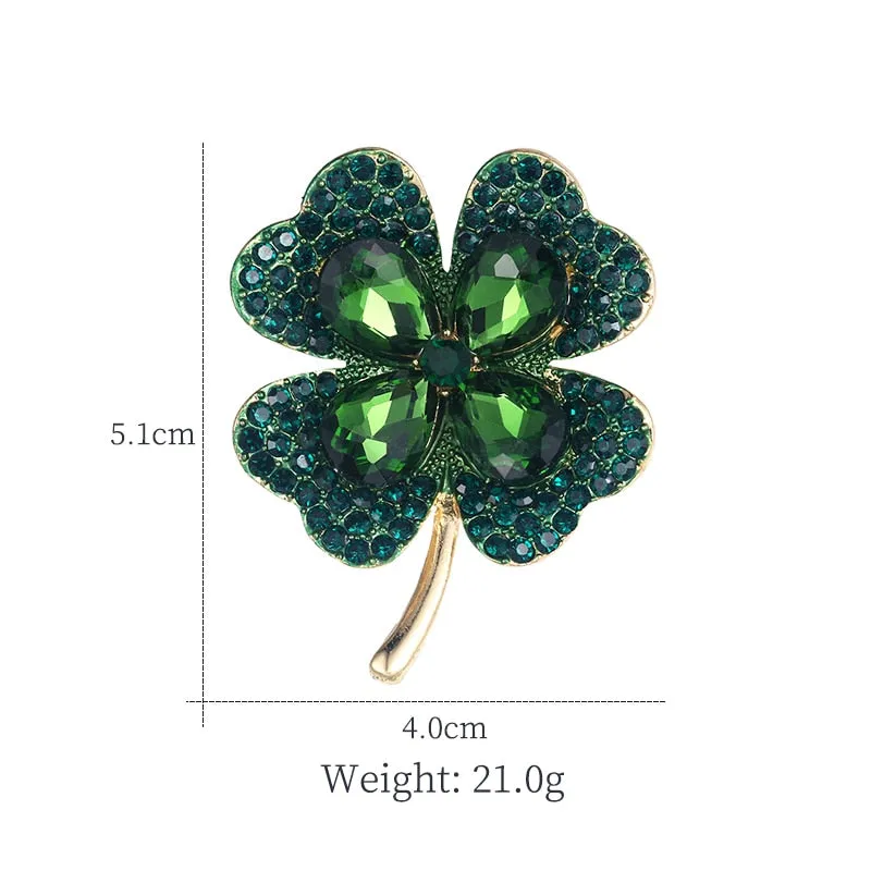 Luck of the Irish Green Crystal Shamrock Brooch