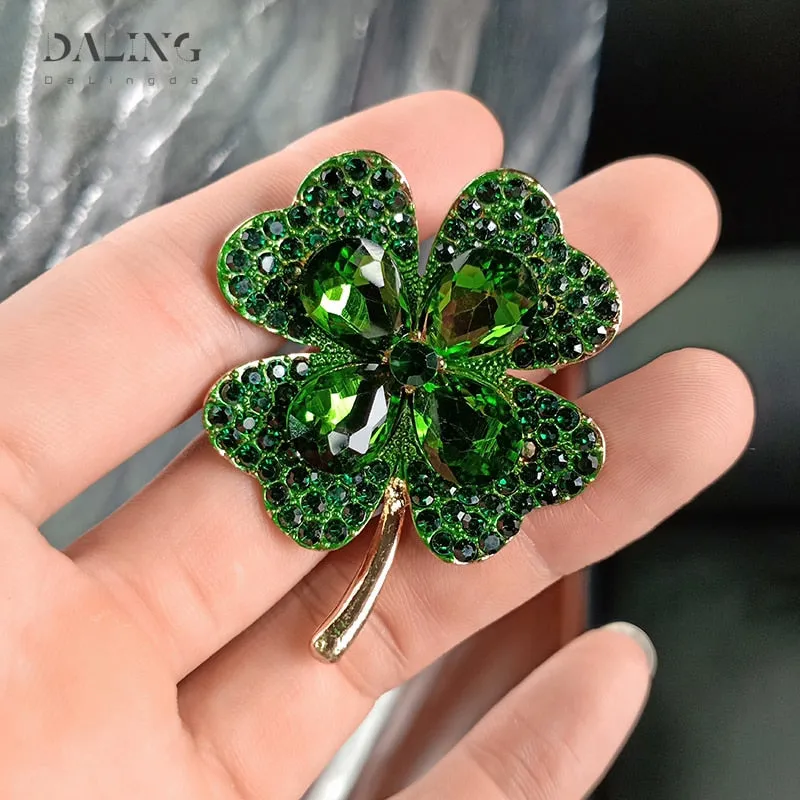 Luck of the Irish Green Crystal Shamrock Brooch