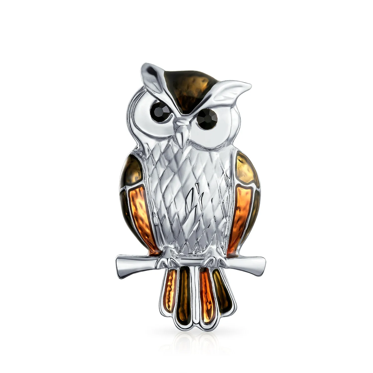 Lucky Large Fashion Golden Brown Enamel Owl Brooche Pin on Branch Gold Plated