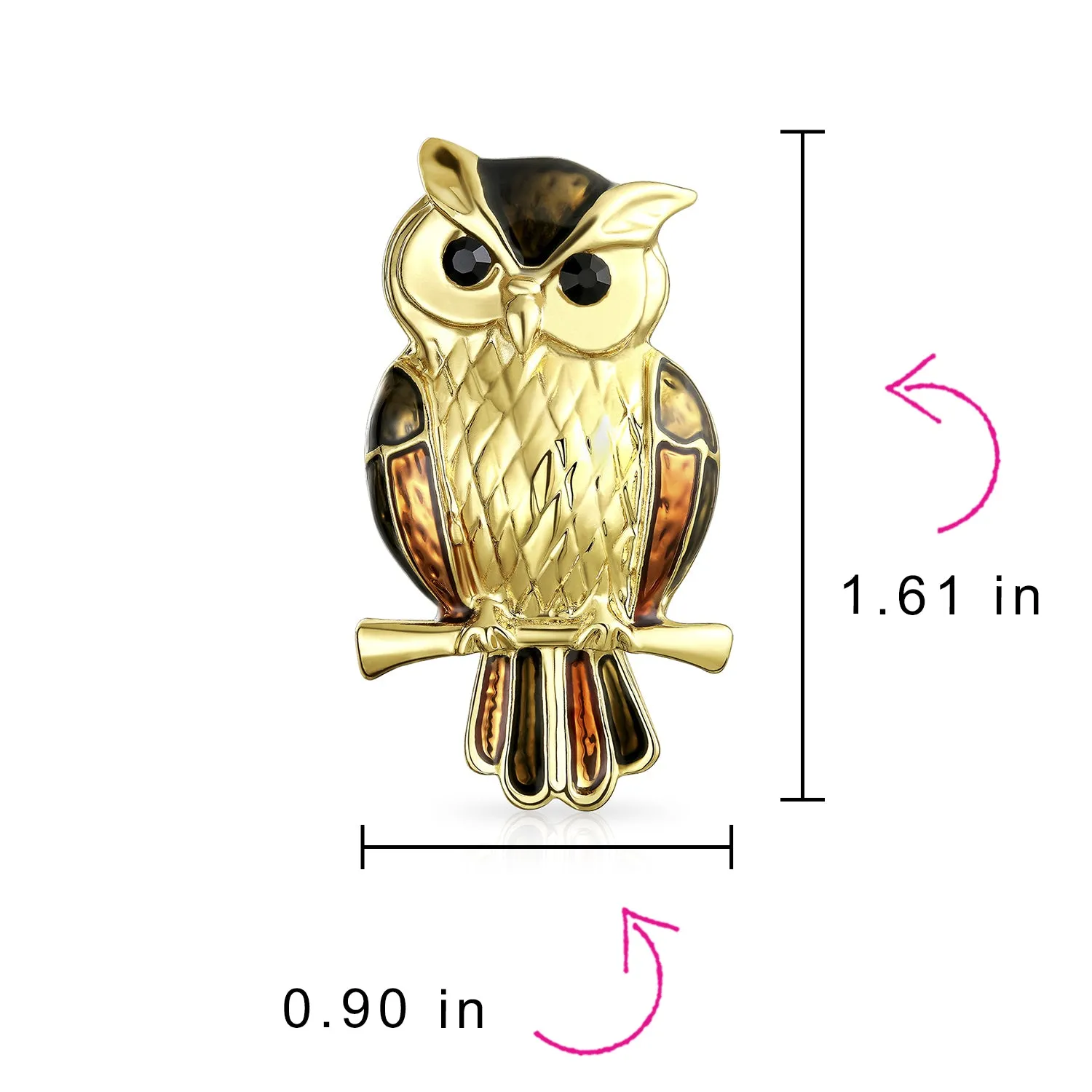 Lucky Large Fashion Golden Brown Enamel Owl Brooche Pin on Branch Gold Plated