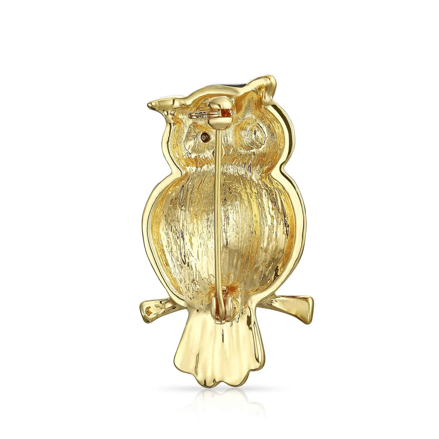 Lucky Large Fashion Golden Brown Enamel Owl Brooche Pin on Branch Gold Plated