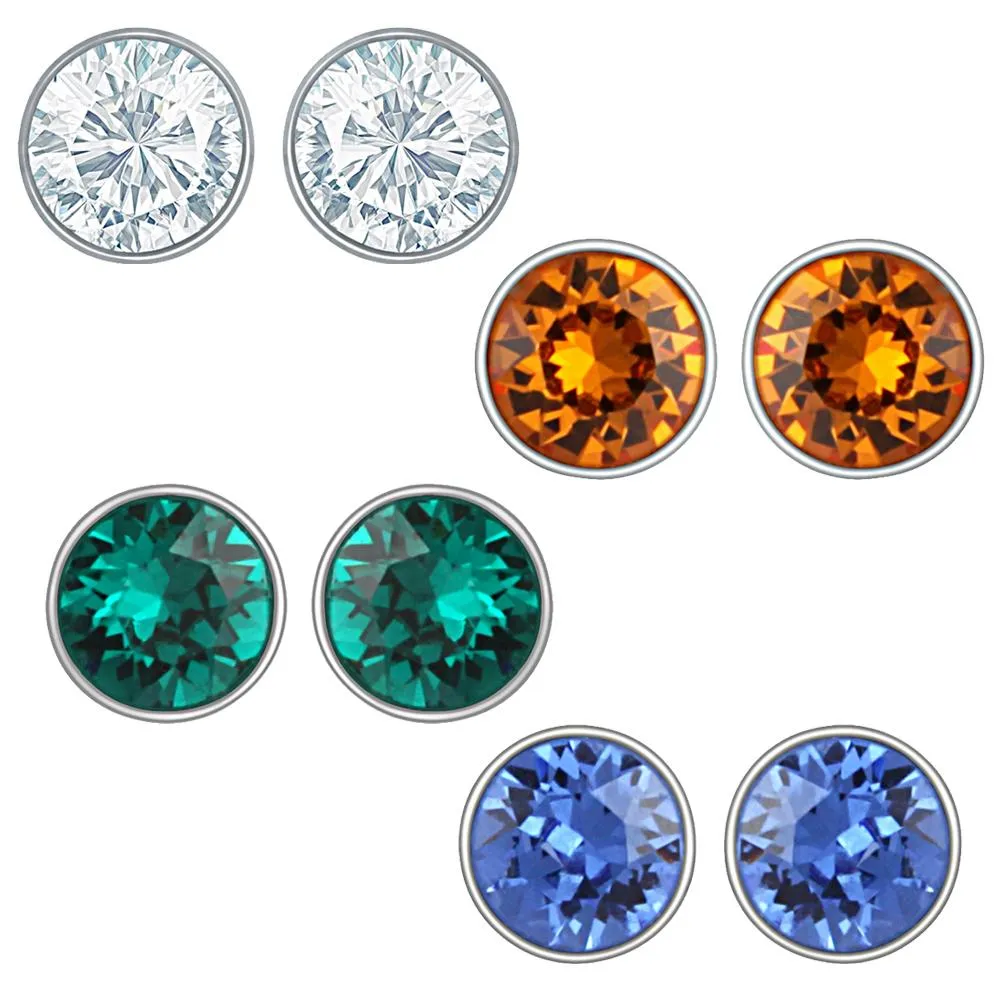 Mahi 6 mm Swarovski Elements Multi-colour Four Studs Combo Earrings for Women