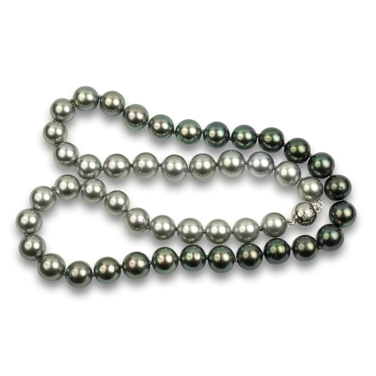 Mastoloni 18k White Gold Black Tahitian Pearl Strand Necklace 18"