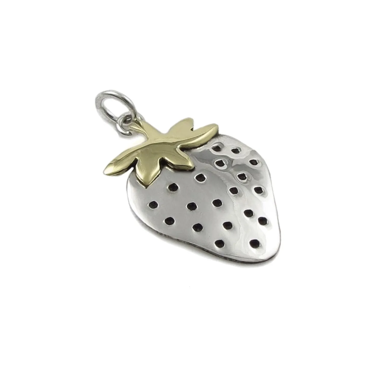 Mixed Metal Strawberry Pendant Necklace in 925 Silver