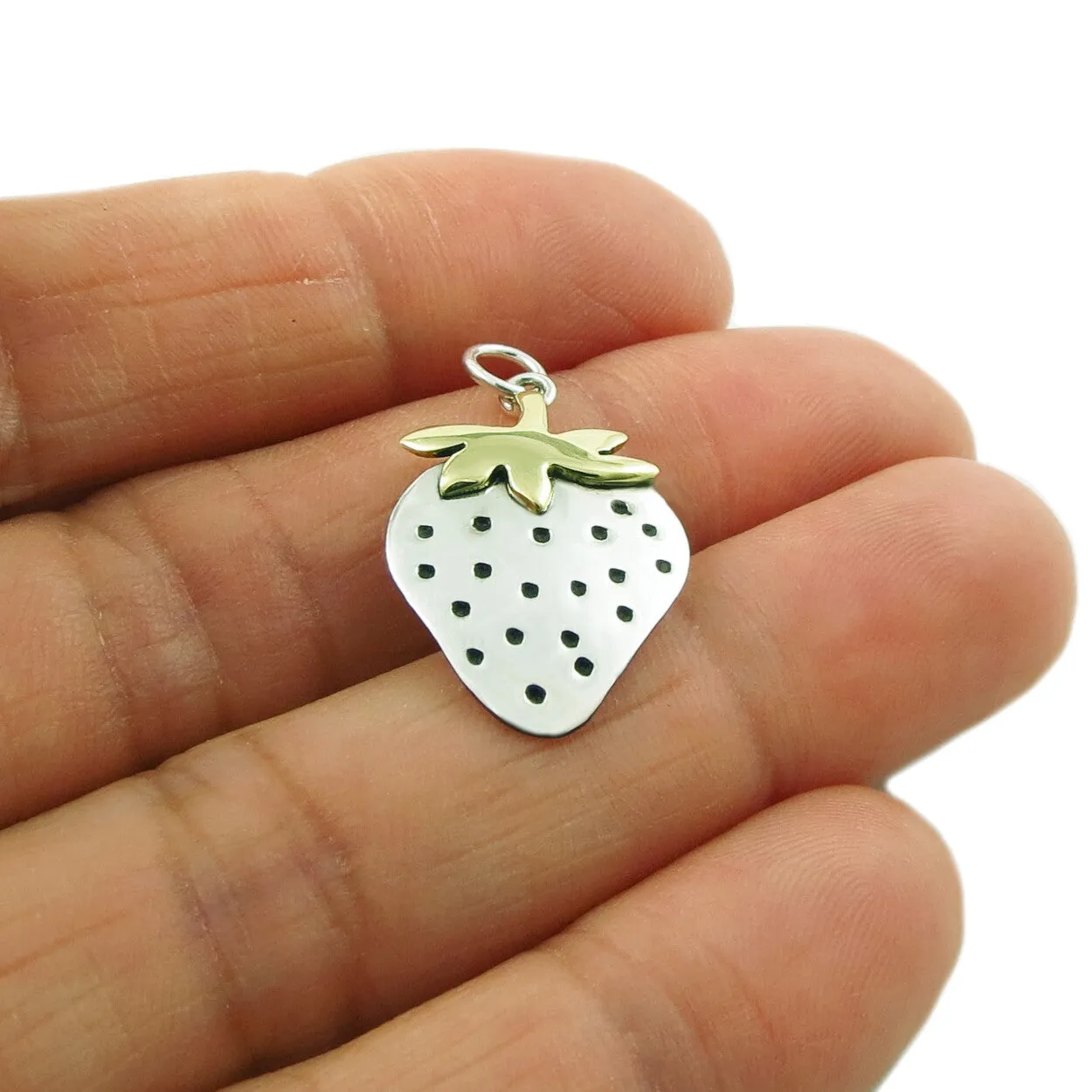 Mixed Metal Strawberry Pendant Necklace in 925 Silver