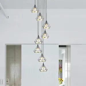 Modern Iron 8-Bulb Black Diamond Cage Ceiling Light Pendant Chandelier for Living Room