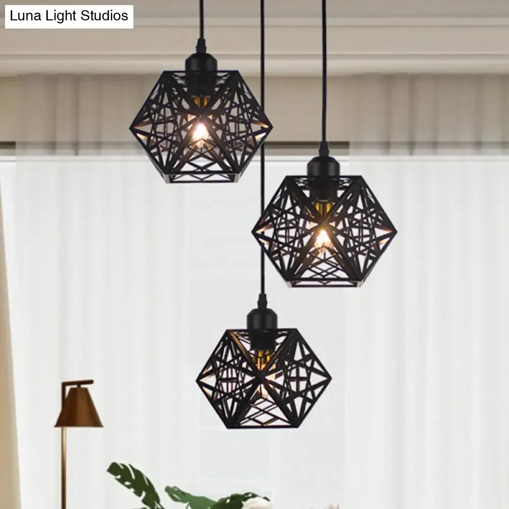 Modern Snowflake Cage Pendant Light with 3 Iron Lights - Hotel Grade in White/Black