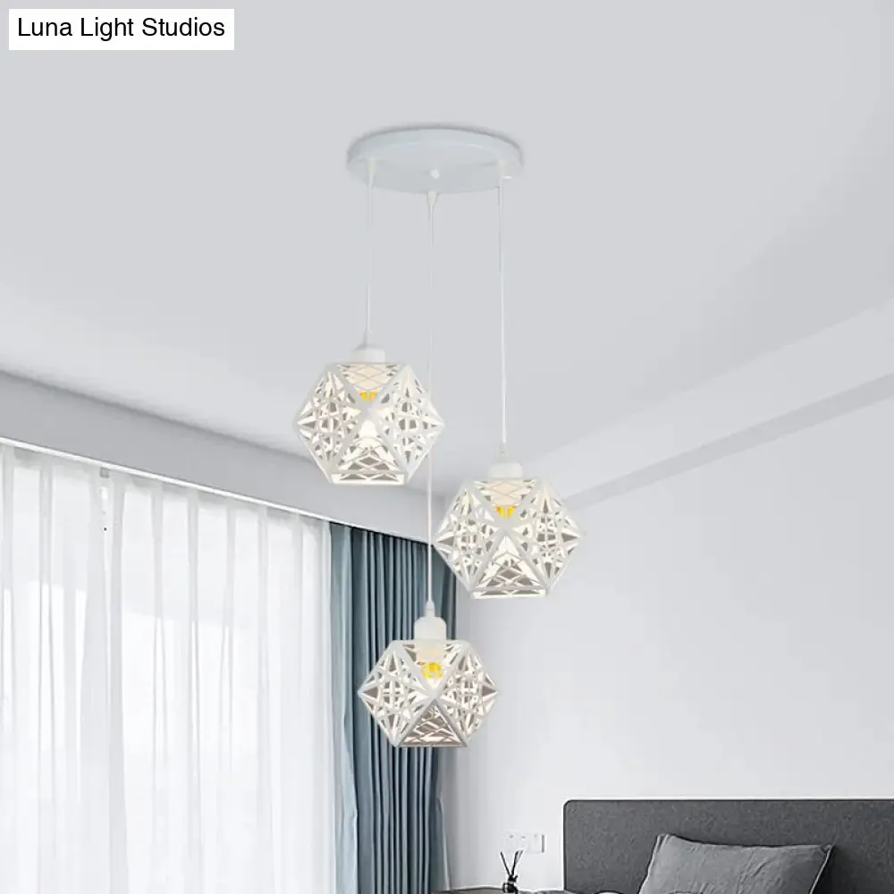 Modern Snowflake Cage Pendant Light with 3 Iron Lights - Hotel Grade in White/Black