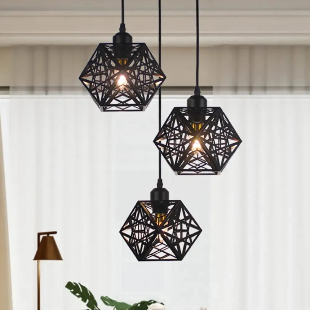 Modern Snowflake Cage Pendant Light with 3 Iron Lights - Hotel Grade in White/Black