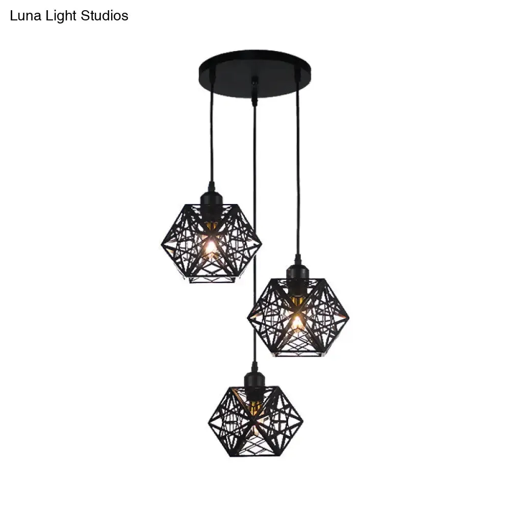 Modern Snowflake Cage Pendant Light with 3 Iron Lights - Hotel Grade in White/Black