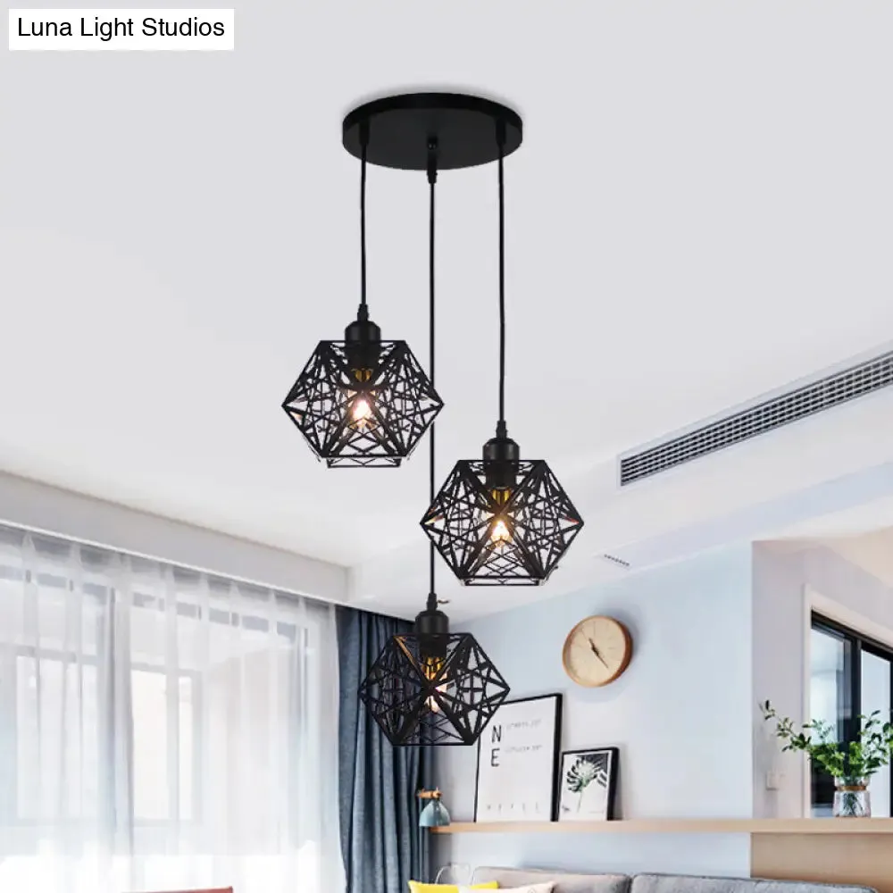 Modern Snowflake Cage Pendant Light with 3 Iron Lights - Hotel Grade in White/Black