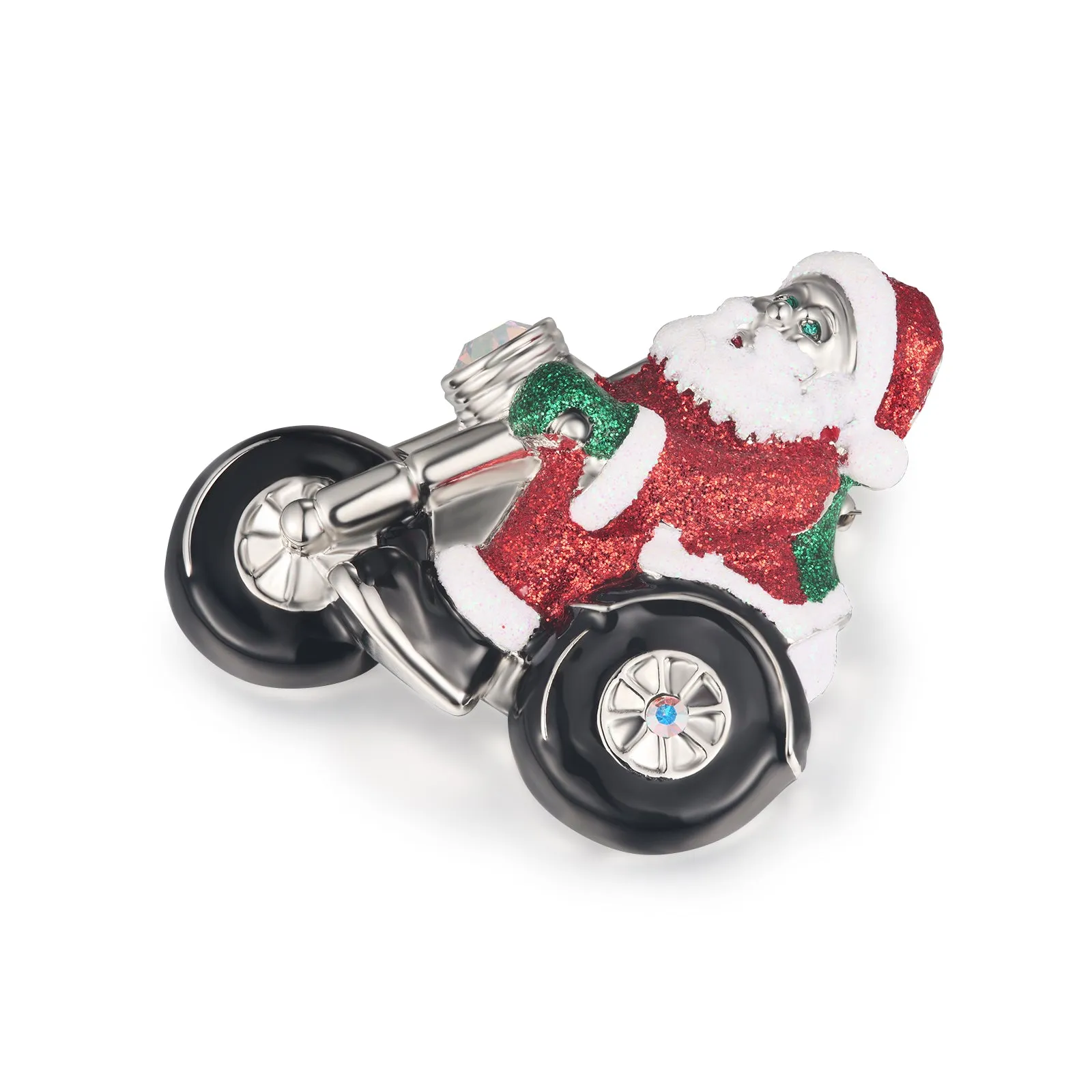 Motorbike Riding Santa Brooch