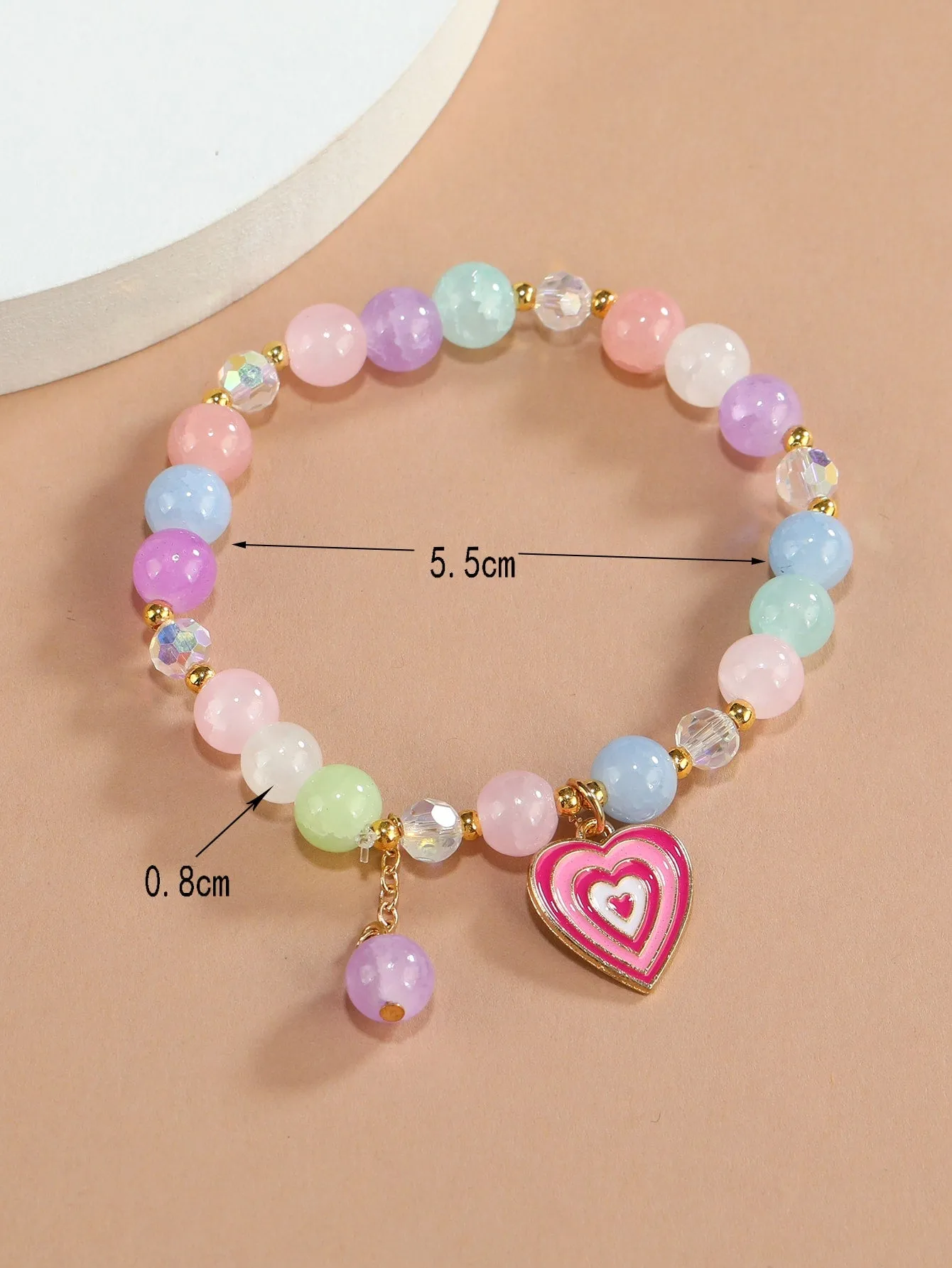 Multicolor Heart Charm Beaded Bracelet for Women Men Stretchy Stackable