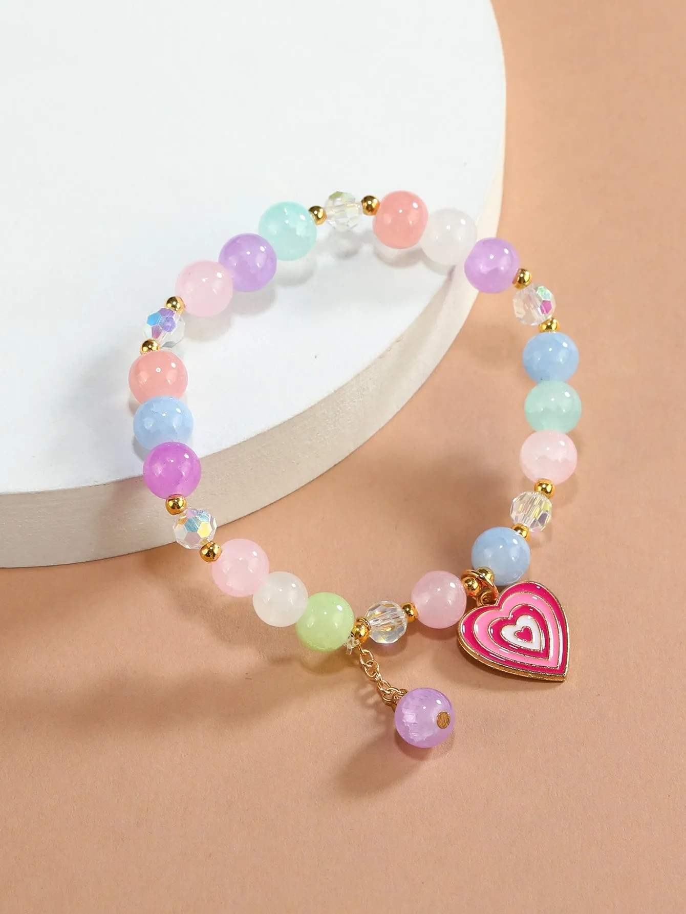 Multicolor Heart Charm Beaded Bracelet for Women Men Stretchy Stackable