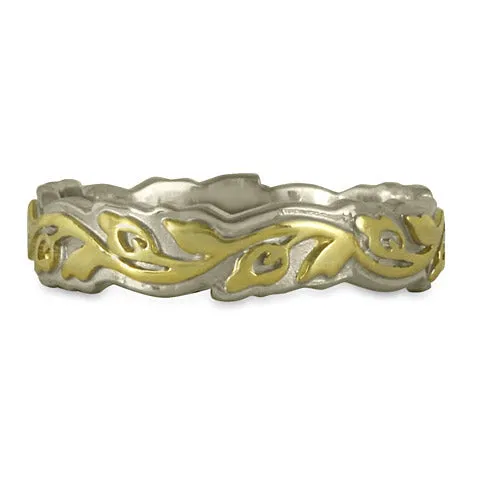 Narrow Borderless Flores Wedding Ring in Two Tone Gold 14K/18K