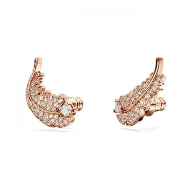 Nice White Rose Gold-tone Plated Feather Stud Earrings 5663490