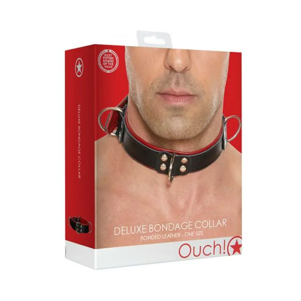 Ouch Deluxe Bondage Collar - One Size - Red