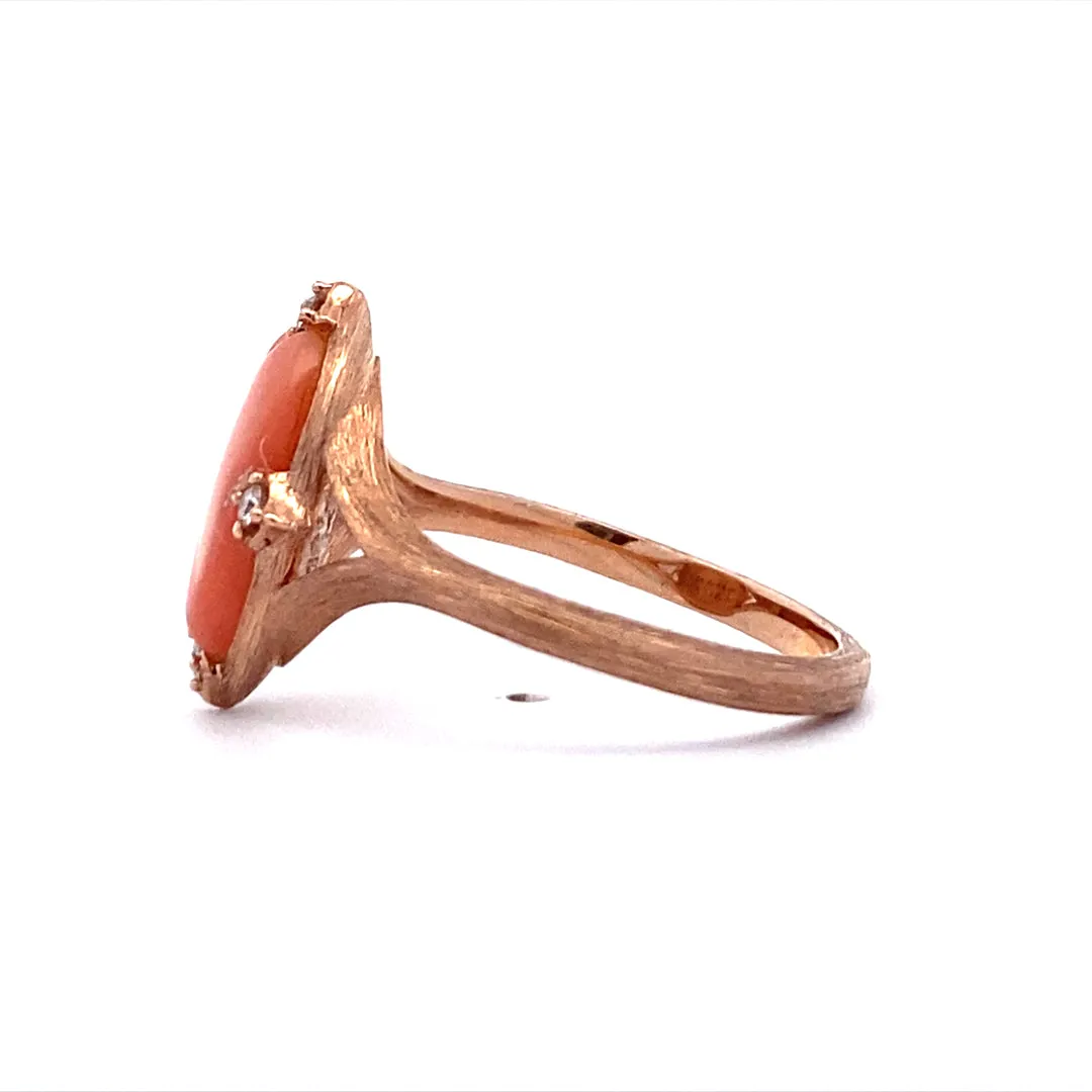 Peach Coral Oval Shaped Ring 14 Karat Rosé Gold Kabana