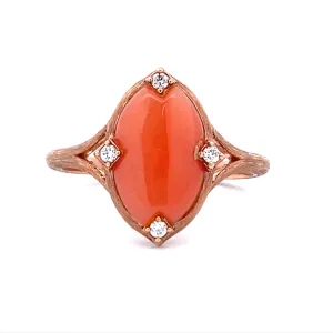 Peach Coral Oval Shaped Ring 14 Karat Rosé Gold Kabana