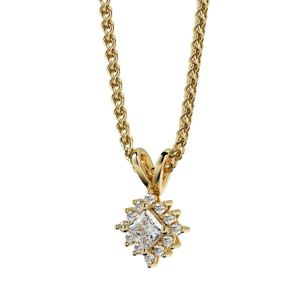 Photonics Natural Diamond Halo Pendant with a Yellow Necklace