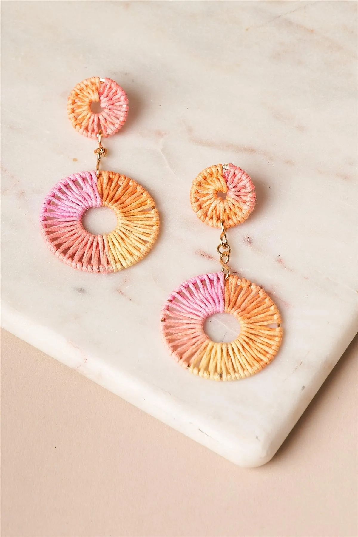 Pink & Orange Ombre Thread Weave Earrings /1 Pair