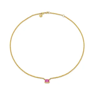 Pink Sapphire Emerald Cut Orb Chain Necklace