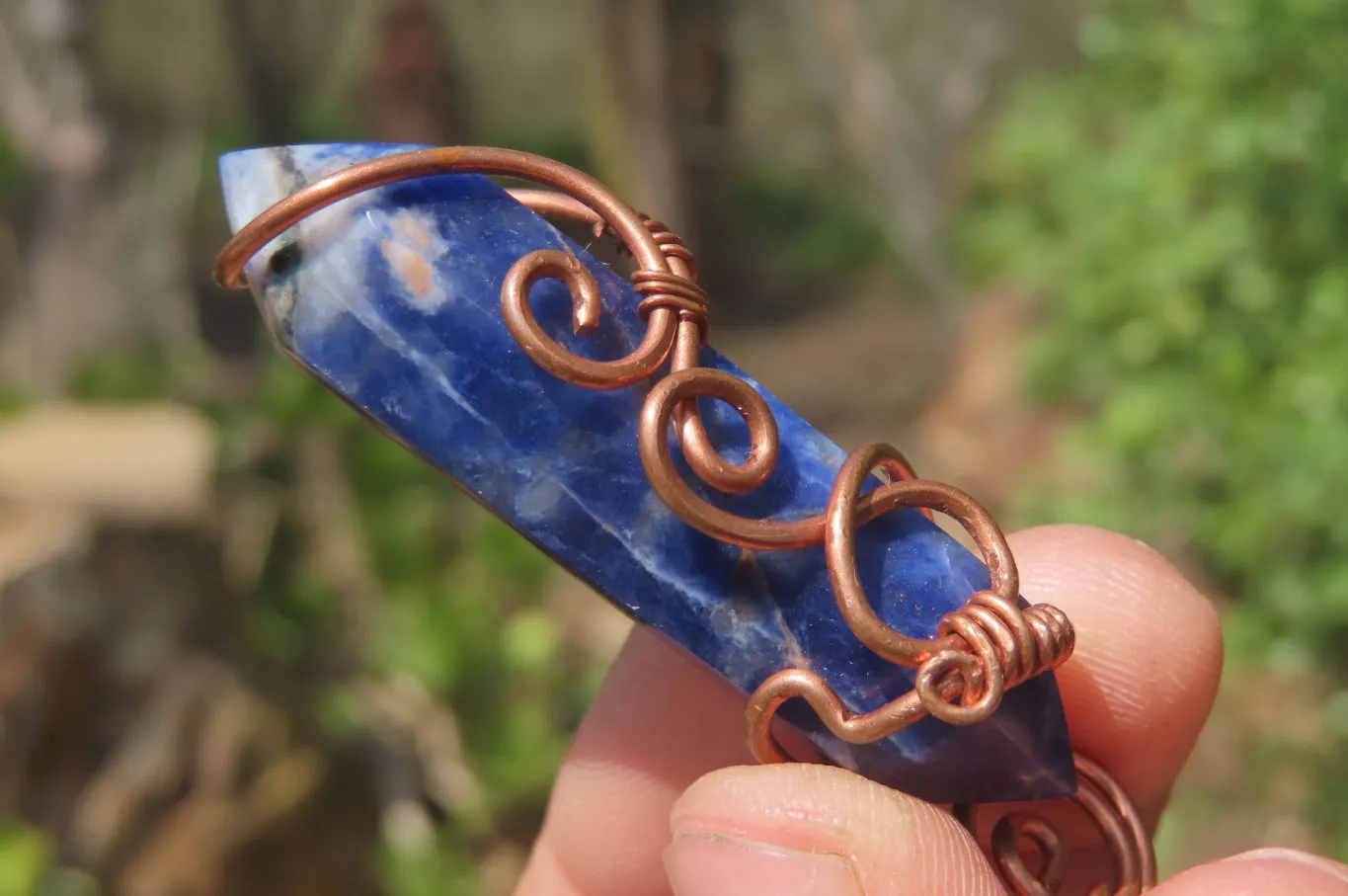 Polished Copper Wire Wrapped Sodalite Pendants x 12 From South Africa