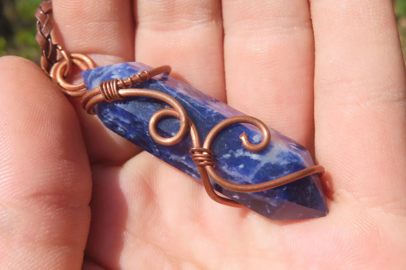 Polished Copper Wire Wrapped Sodalite Pendants x 12 From South Africa