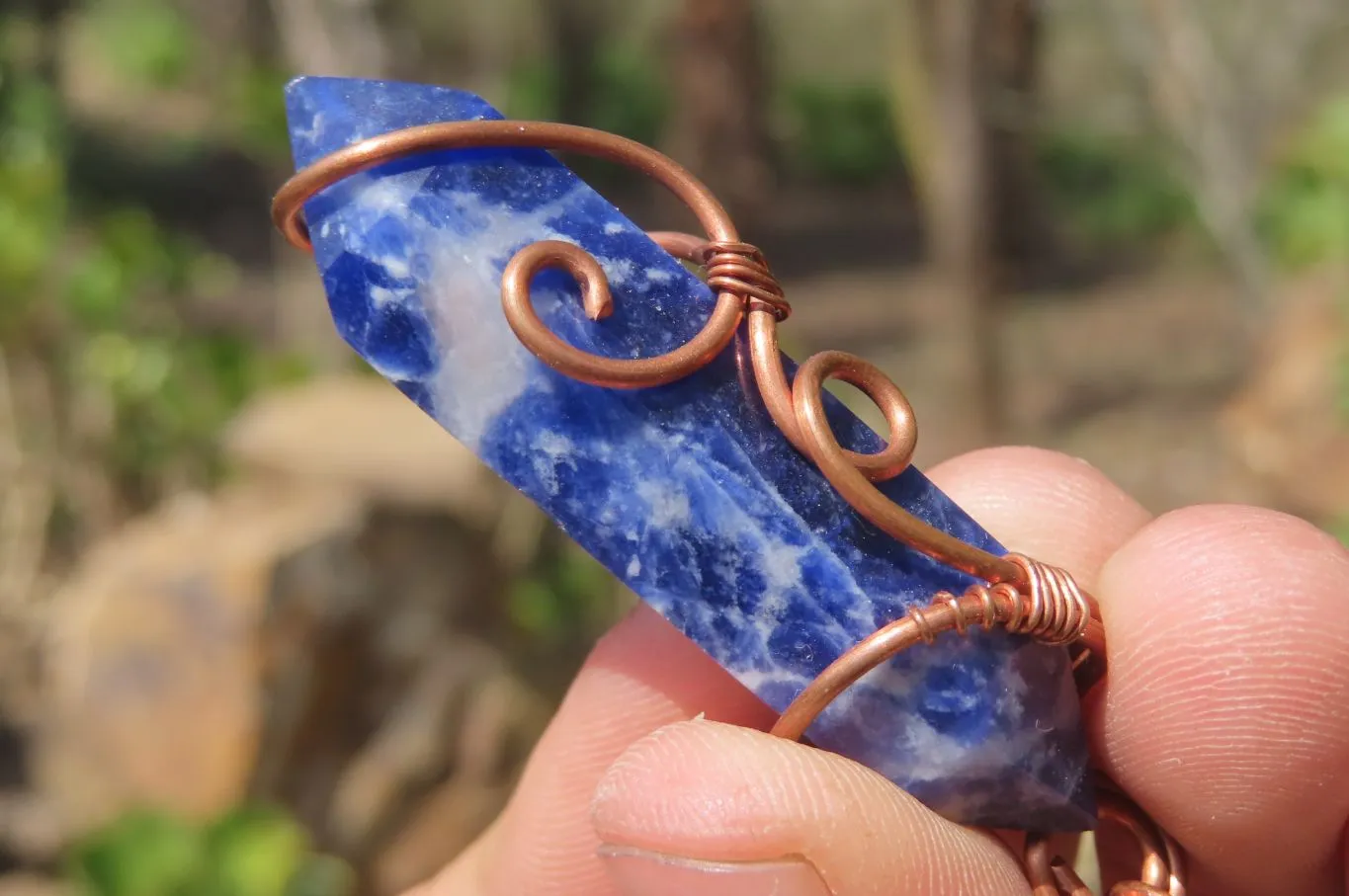 Polished Copper Wire Wrapped Sodalite Pendants x 12 From South Africa