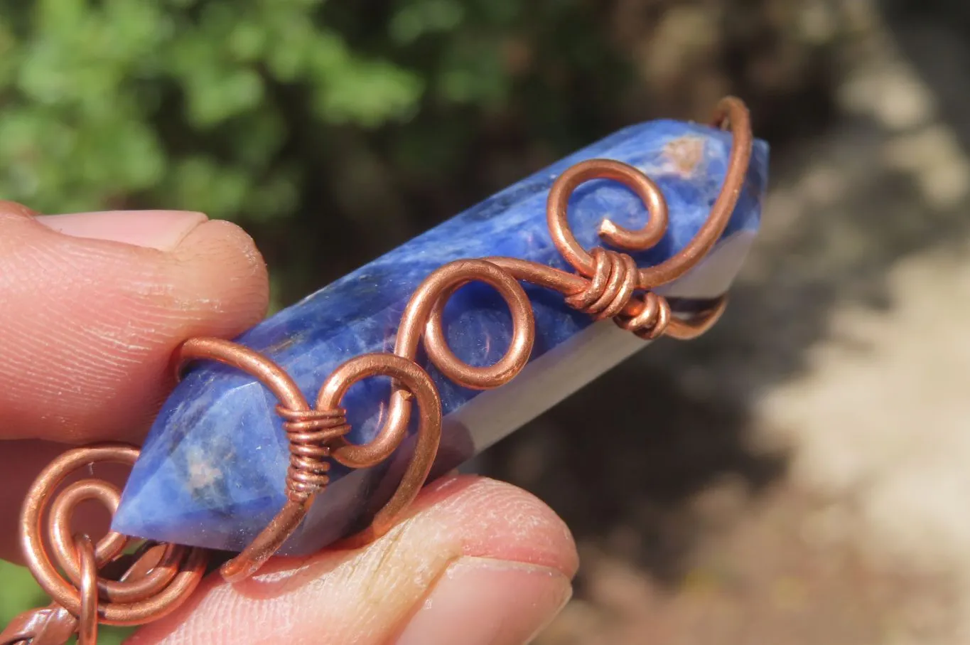 Polished Copper Wire Wrapped Sodalite Pendants x 12 From South Africa