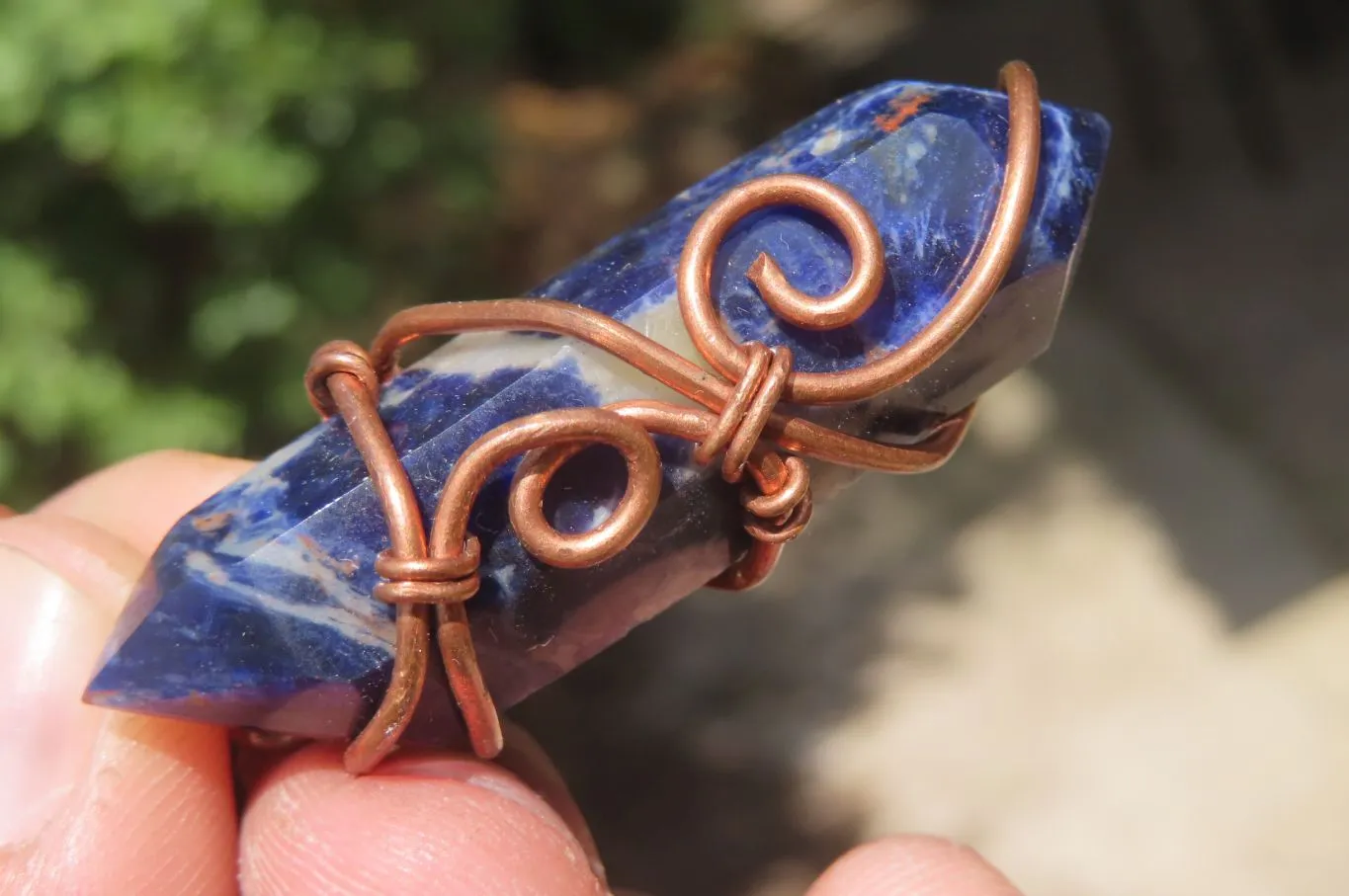 Polished Copper Wire Wrapped Sodalite Pendants x 12 From South Africa