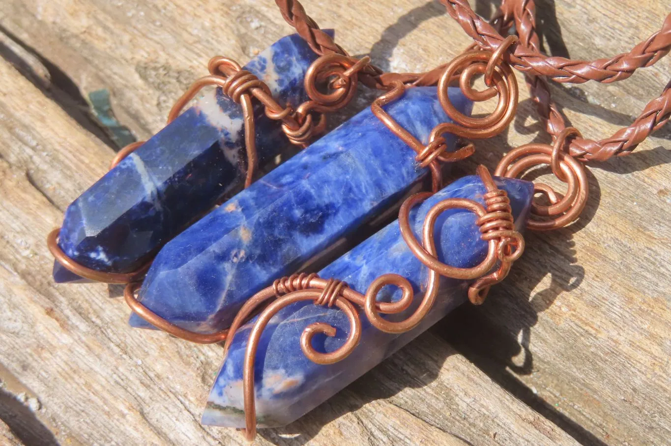 Polished Copper Wire Wrapped Sodalite Pendants x 12 From South Africa