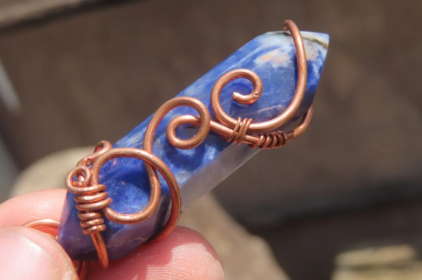 Polished Copper Wire Wrapped Sodalite Pendants x 12 From South Africa