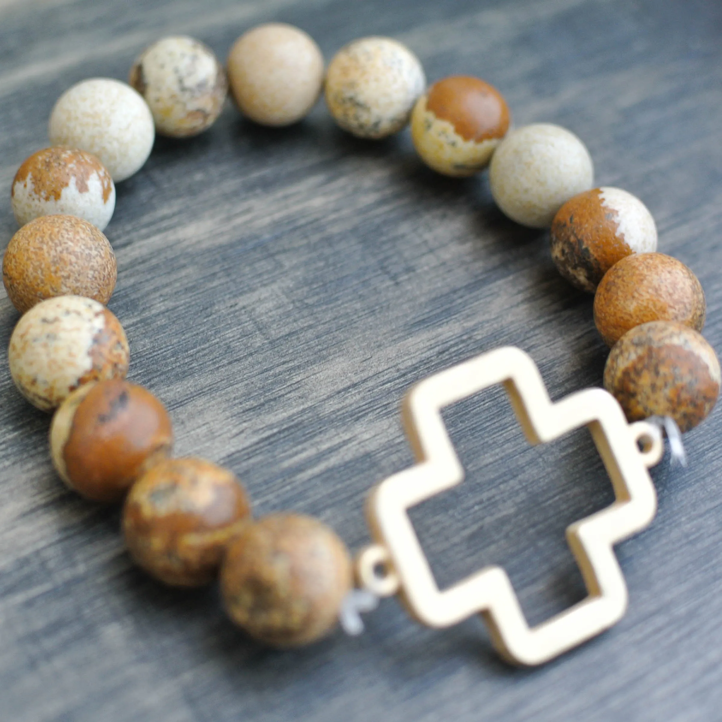 'Poppy' Cross Choose Love Stone Bead Bracelet